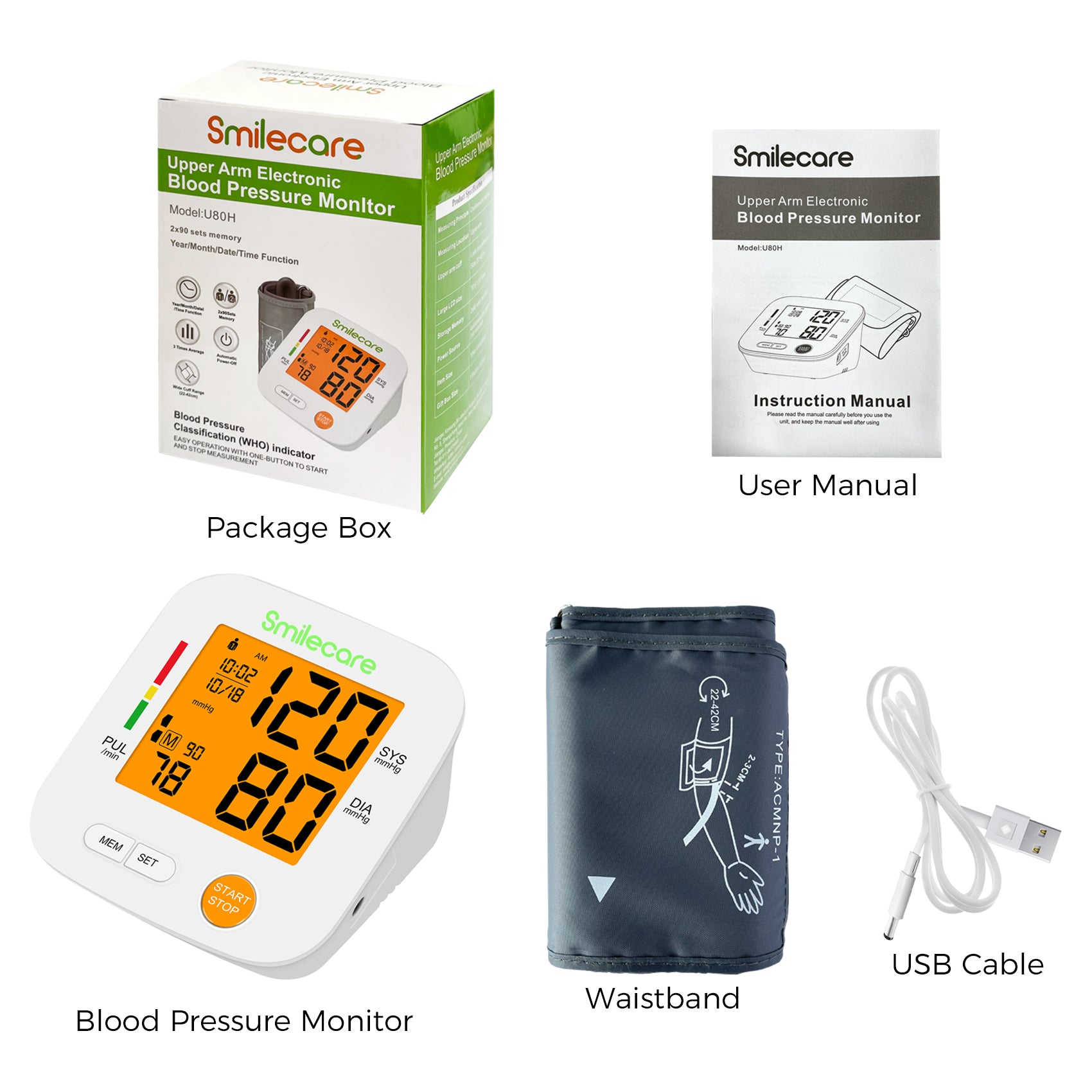 Konsung SmileCare Tonometer Arm Electronic Blood Pressure Monitor Digital LCD Sphygmomanometer Pulse Meter BP for MAP Adults Use - Powered by www.SmileCareHealth.com