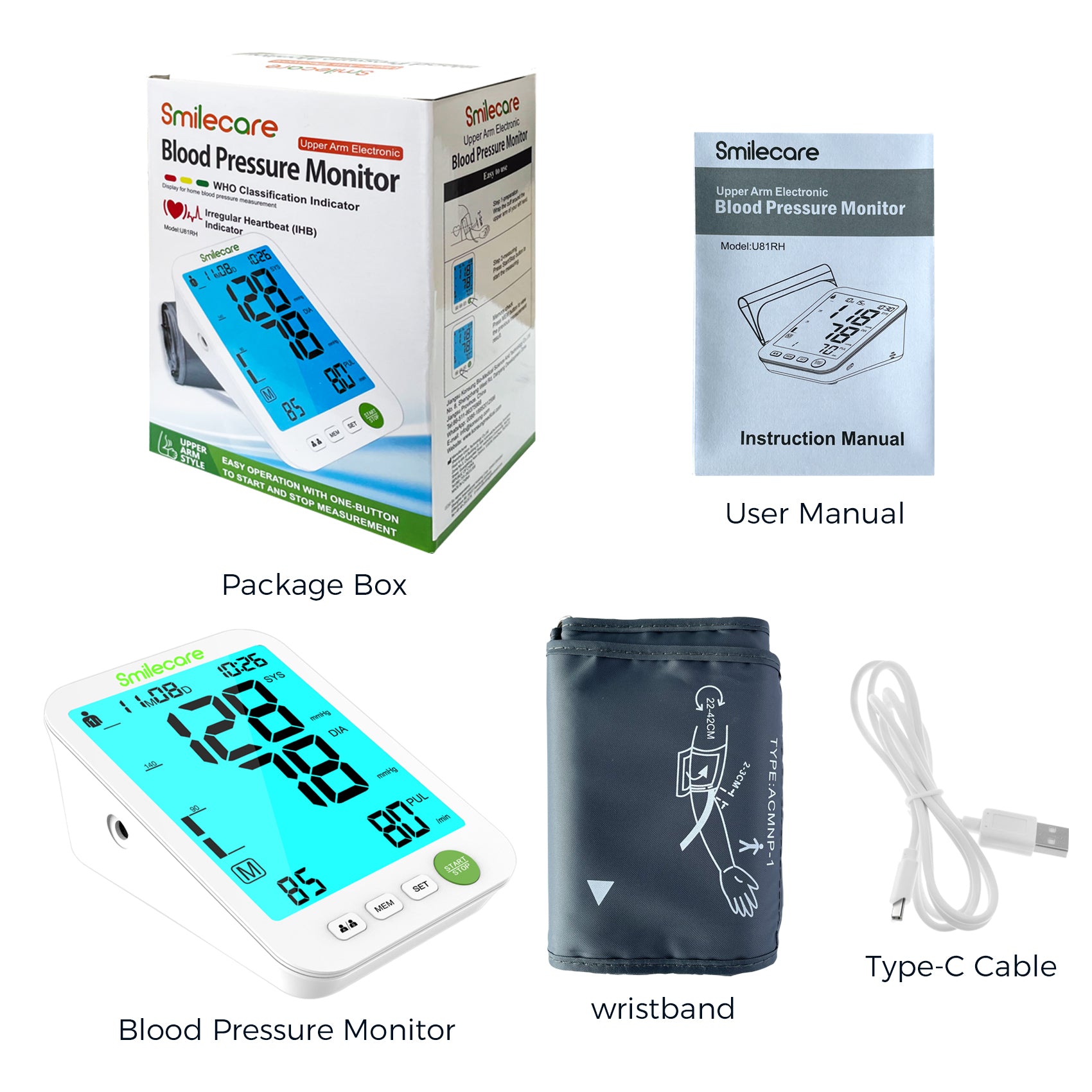 Konsung SmileCare Upper Arm Electronic Blood Pressure Monitor Digital LCD Pulse Tonometer Cuff Meter Monitor BP Sphygmomanometer - Powered by www.SmileCareHealth.com