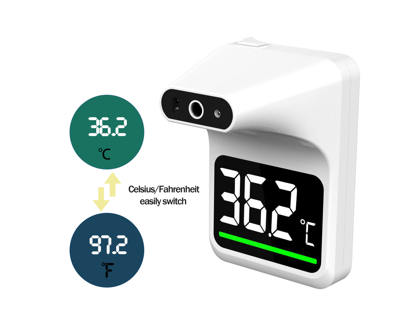 SmileCare Non-contact Digital Infrared Wall Mount Forehead Thermometer Touchless for Schools, Offices, Businesses, Fever Alarm - Powered by www.SmileCareHealth.com